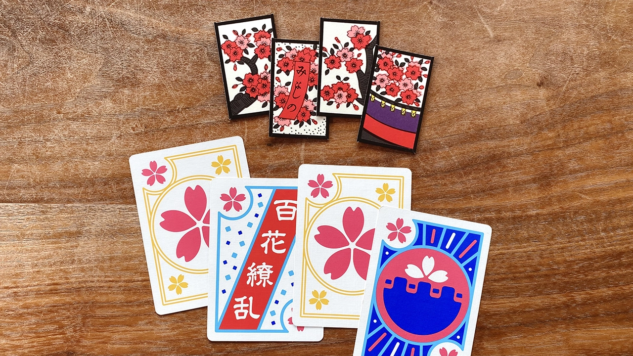 The February month from a Nintendo hanafuda deck compared with Junior Hanafuda.